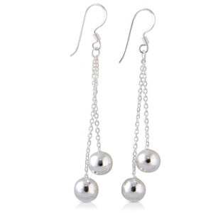 Sterling silver ball and chain earrings.