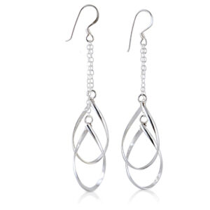 Sterling silver double loop earrings on a chain.