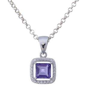 Genuine top quality Amethyst 7mm Princess cut pendant made in sterling 925 silver
