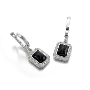 Black Onyx Earrings CZ 8×6 mm