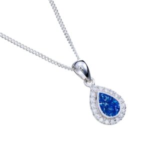 Pear CZ pendant setting with blue ashes resin